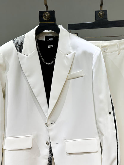 Patchwork Oversize Tailored Jacket & Flare Trousers Setup WN23925