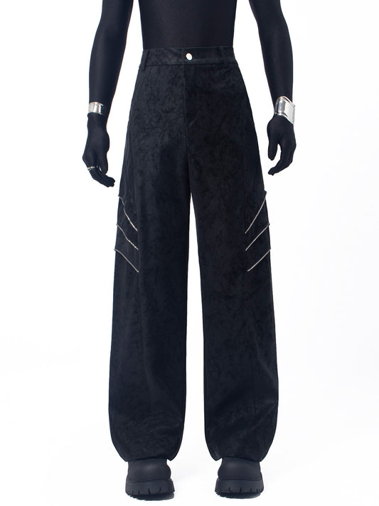 Short PU Leather Jacket & Wide Leg Curved Pants Setup WN23743