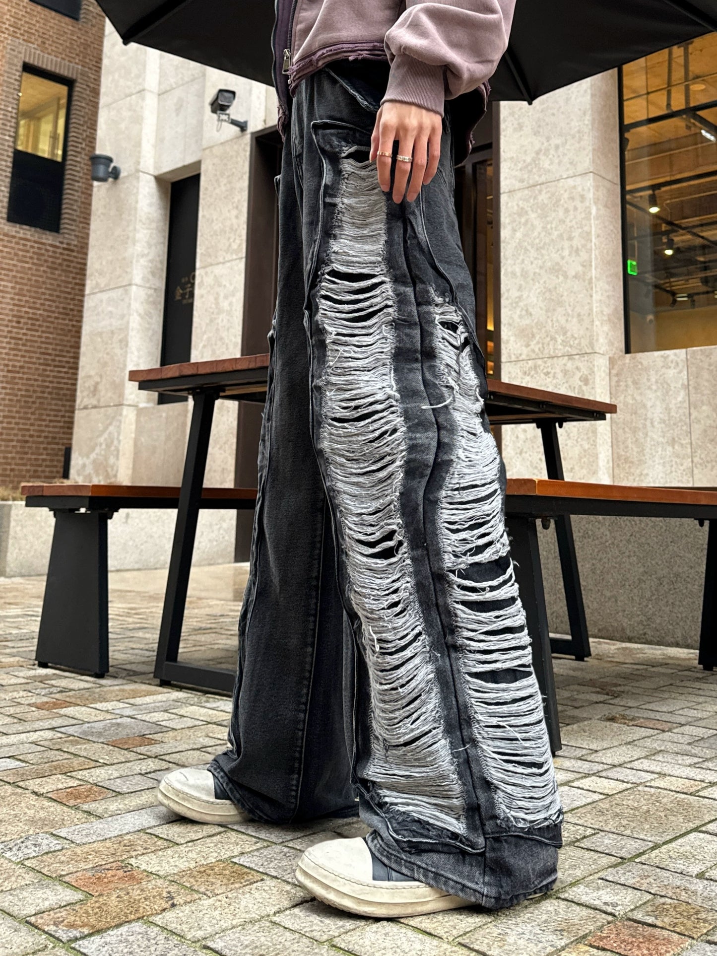 Patchwork Tassel Damage Wash Denim Jeans WN20738