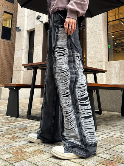 Patchwork Tassel Damage Wash Denim Jeans WN20738