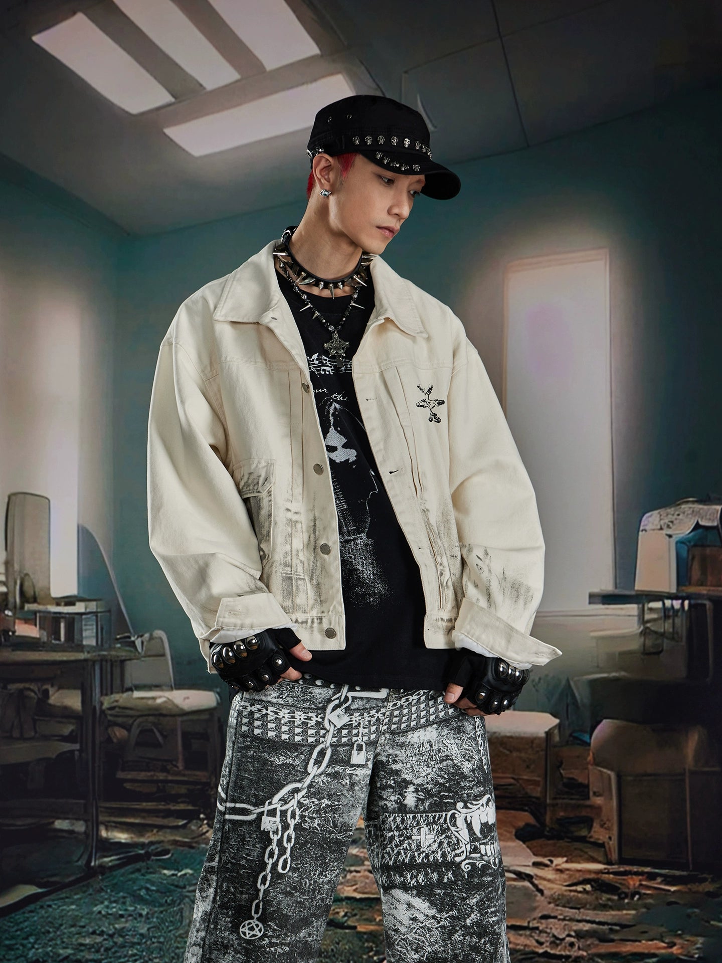 Dirty Print Oversize Denim Jacket WN20587