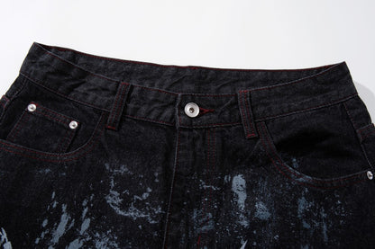 Graffiti Totem Print Wide Leg Denim Jeans WN27881