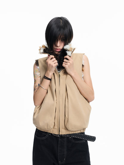 Reversible Cow Print Fake Fur Sleeveless Jacket WN27255