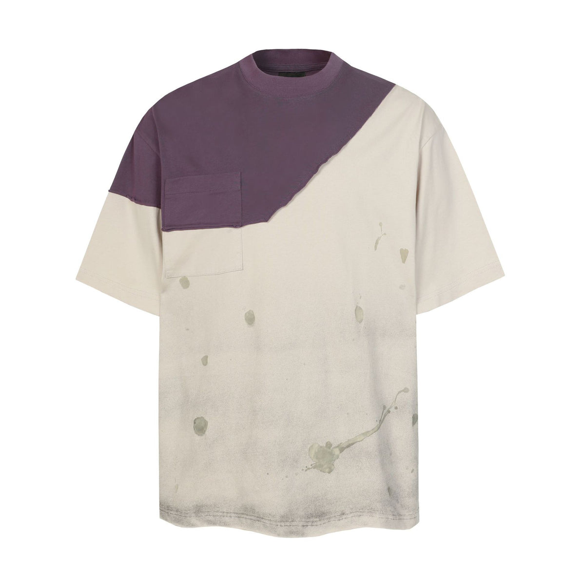 Damage Contrast Patchwork Pocket Short Sleeve T-Shirt WN26815