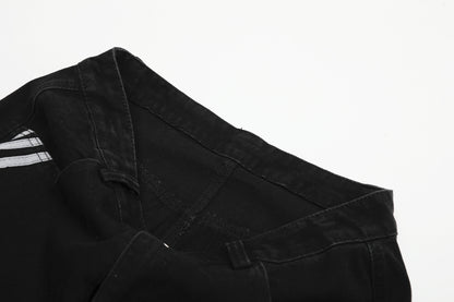 Washed Triple Stripe Panel Design Wide Leg Denim Jeans WN25432