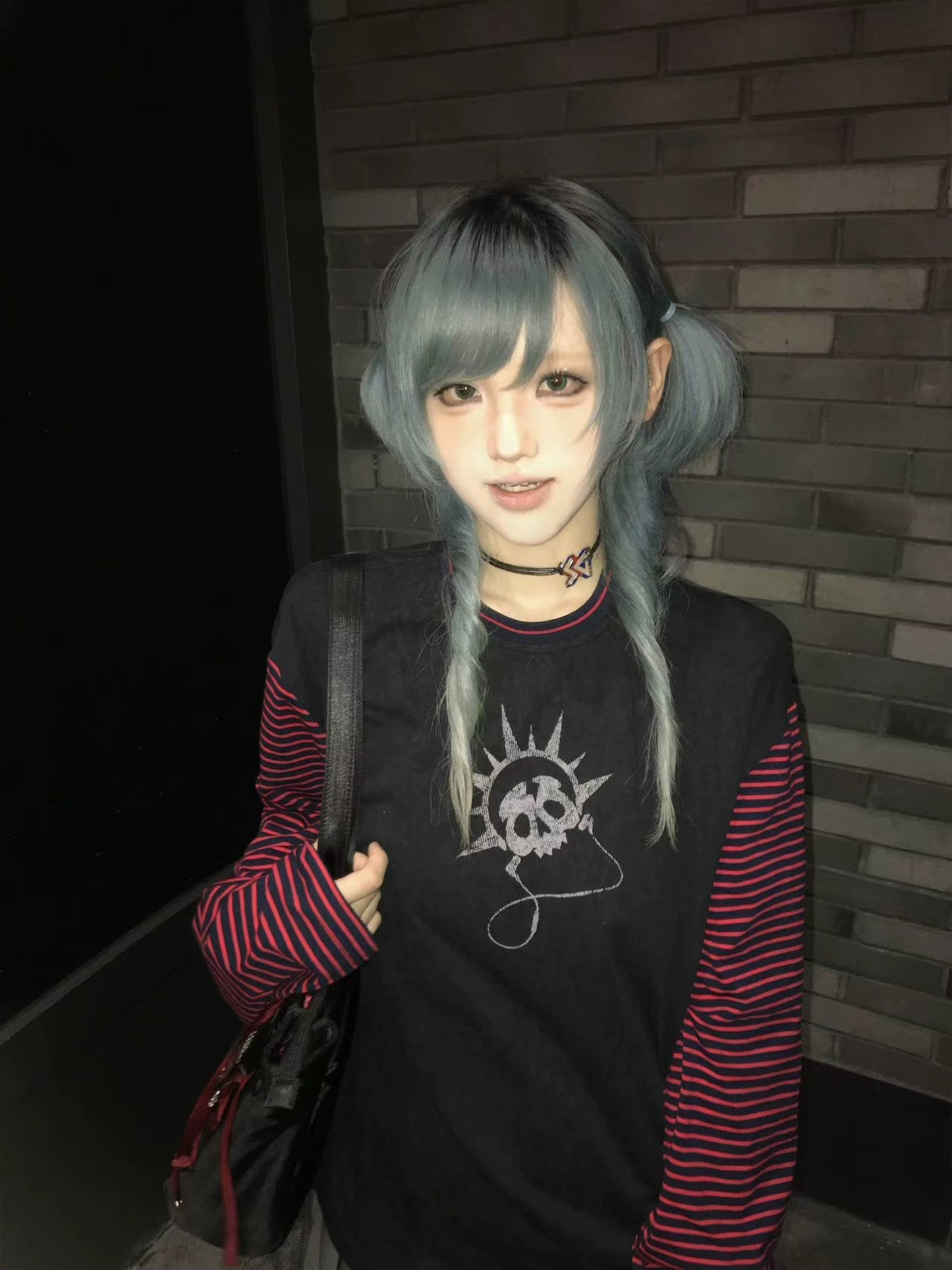 Art Print Stripe Splice Long Sleeve T-Shirt WN20898