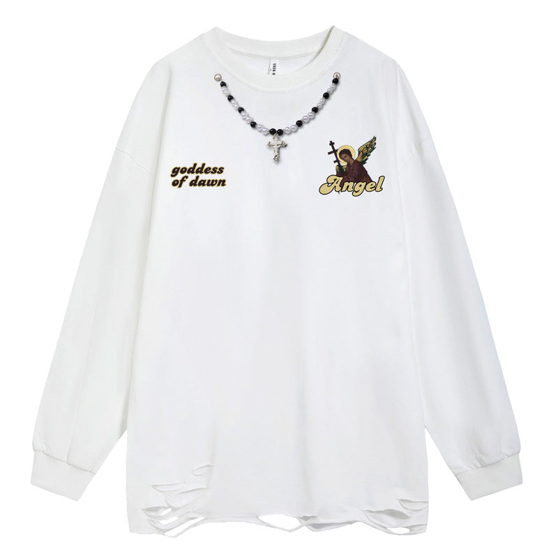 Oversize Damage Straight Long Sleeve T-Shirt WN16489