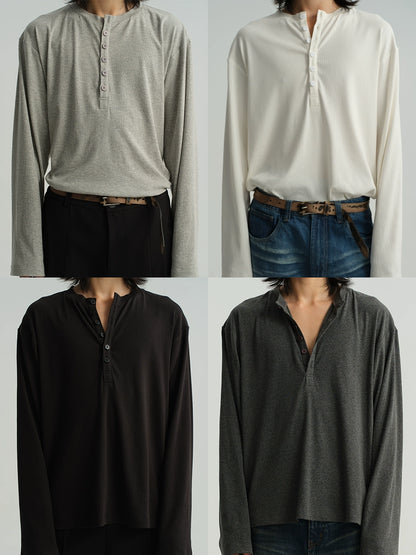 Henley Collar Long Sleeve T-shirt WN8592