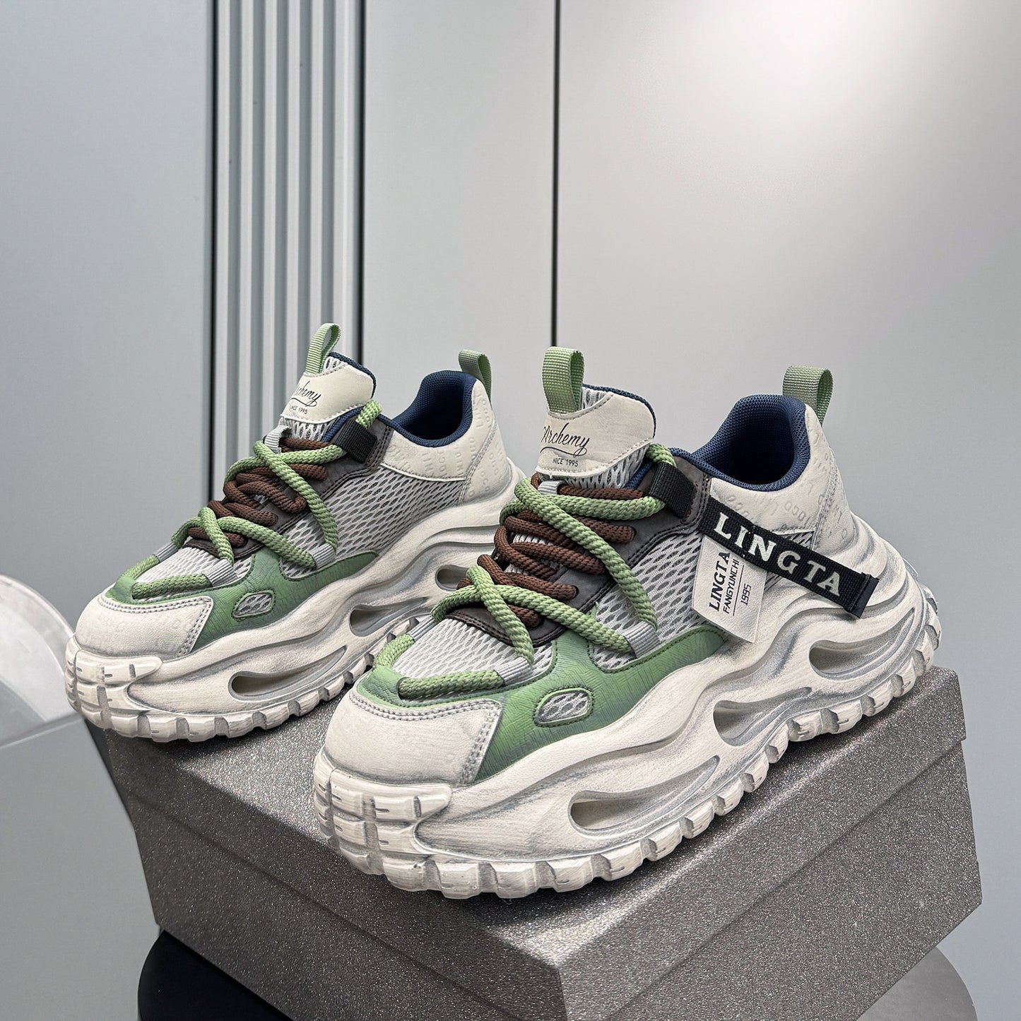 Breathable Mesh Platform Height-Increasing Dad Sneakers WN24748
