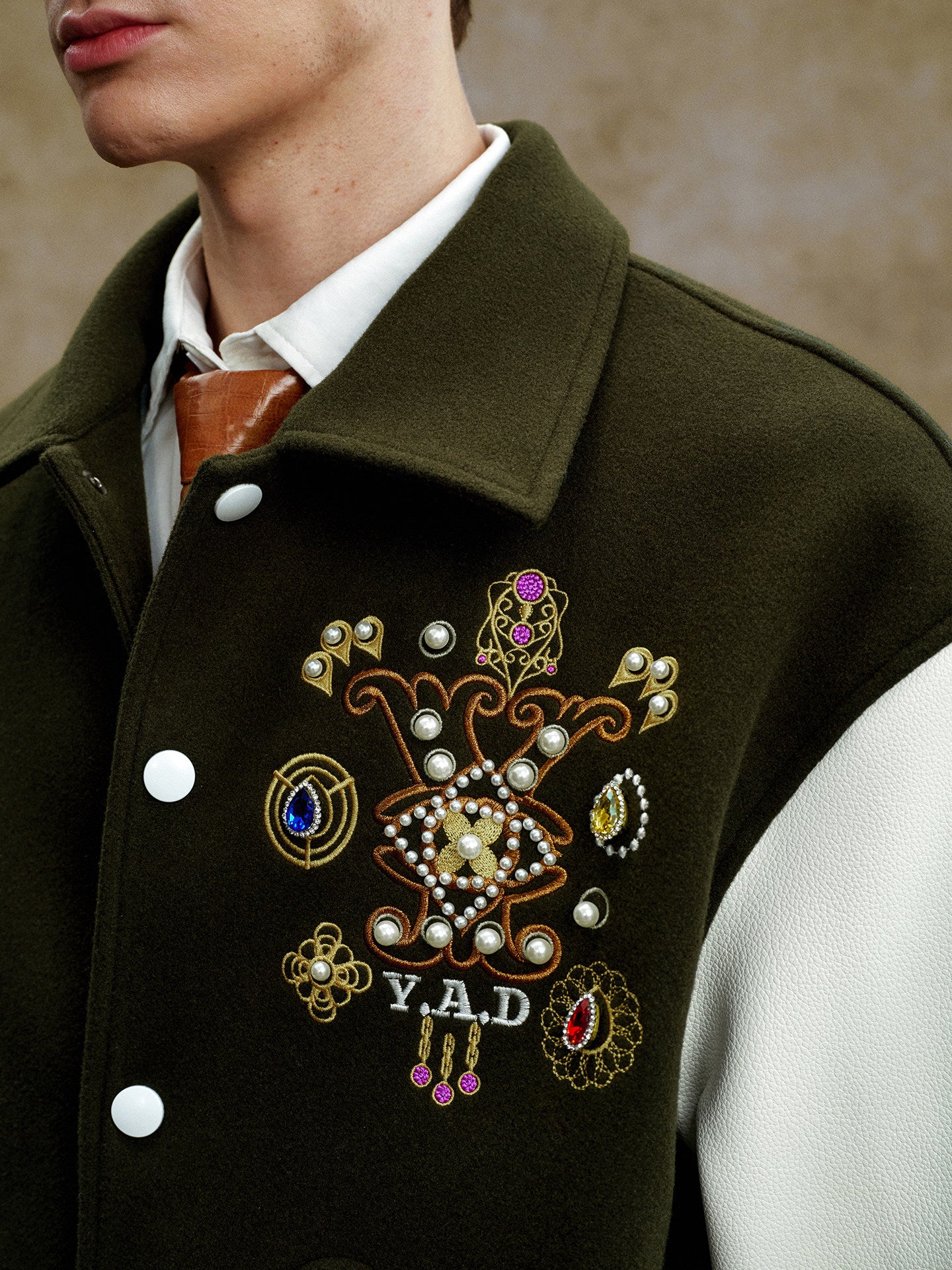 Embroidery Button-Front Varsity Jacket WN23211