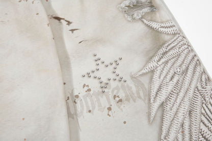 Studs Paint Wing Wide Leg Denim Jeans WN25752