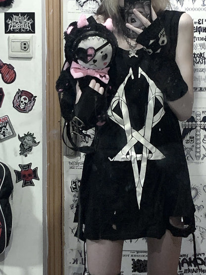 Dark Rock Design Oversize Sleeveless T-Shirt WN15611