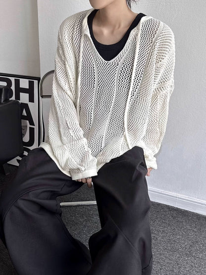 Oversize Hollow-Out Pullover Knit Sweater WN19357