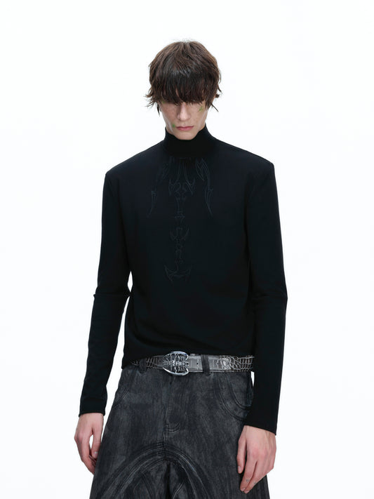 Turtleneck Embroidery long-sleeve Versatile T-shirt WN22673