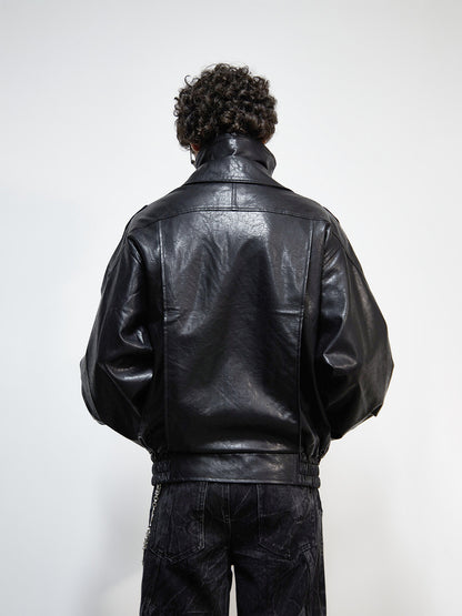 PU Leather Lapel Collar Utility Short Jacket WN22925