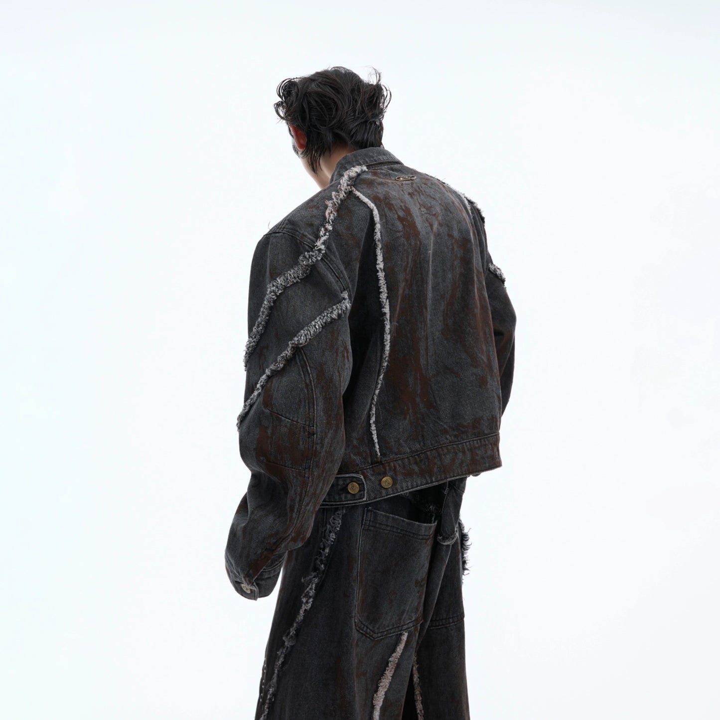 Deconstruction Shoulder-Pad Denim Jacket & Large Pocket Denim Jeans Setup WN21847