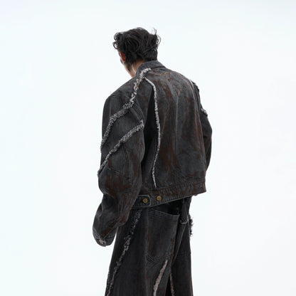 Deconstruction Shoulder-Pad Denim Jacket & Large Pocket Denim Jeans Setup WN21847