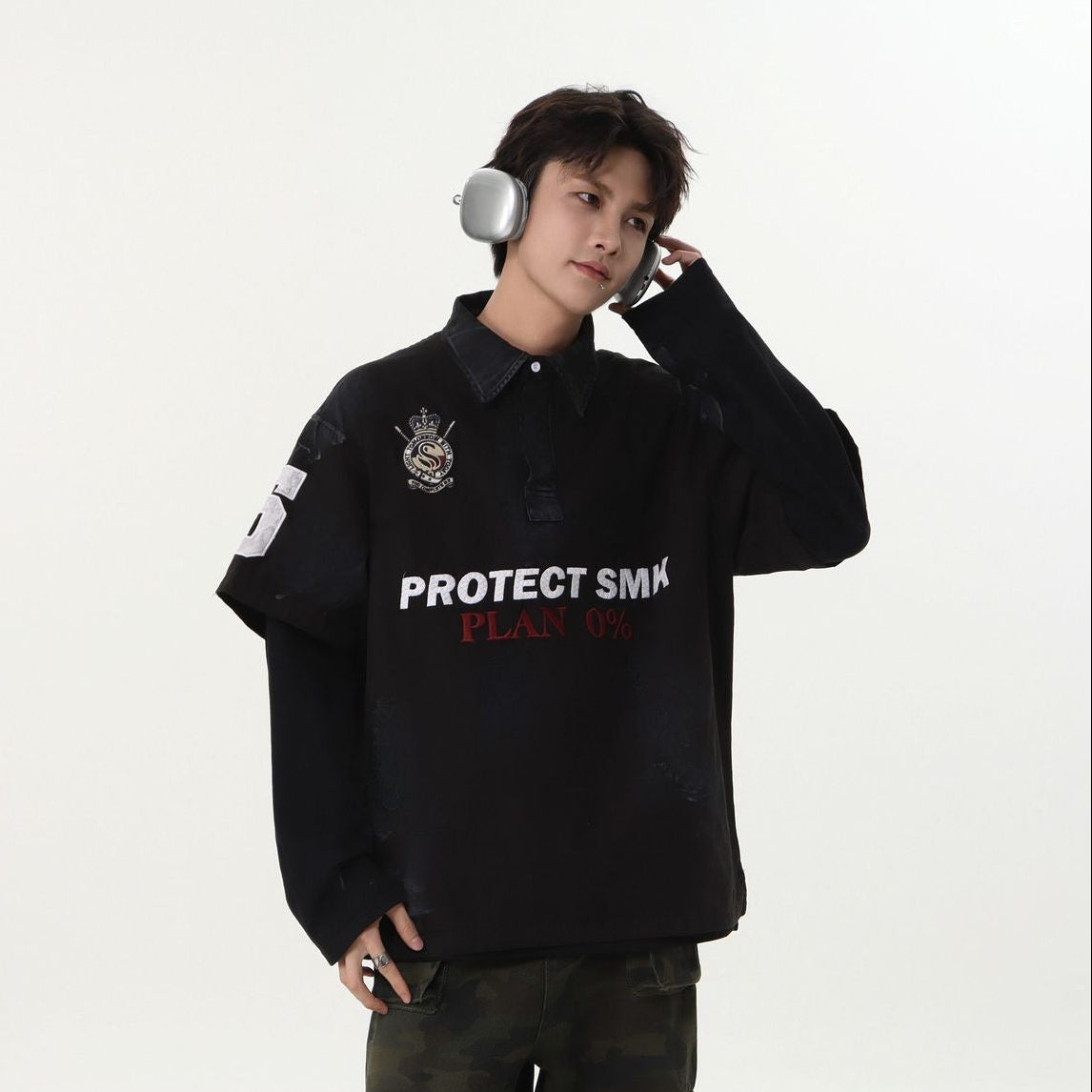 Dirty Washed Fake Layered Long Sleeve T-Shirt WN25805