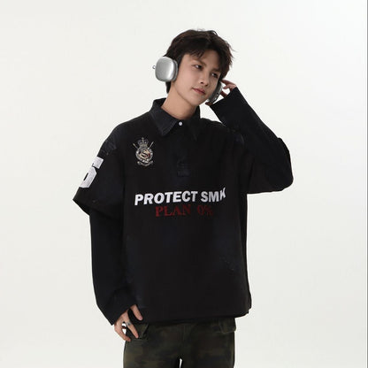 Dirty Washed Fake Layered Long Sleeve T-Shirt WN25805