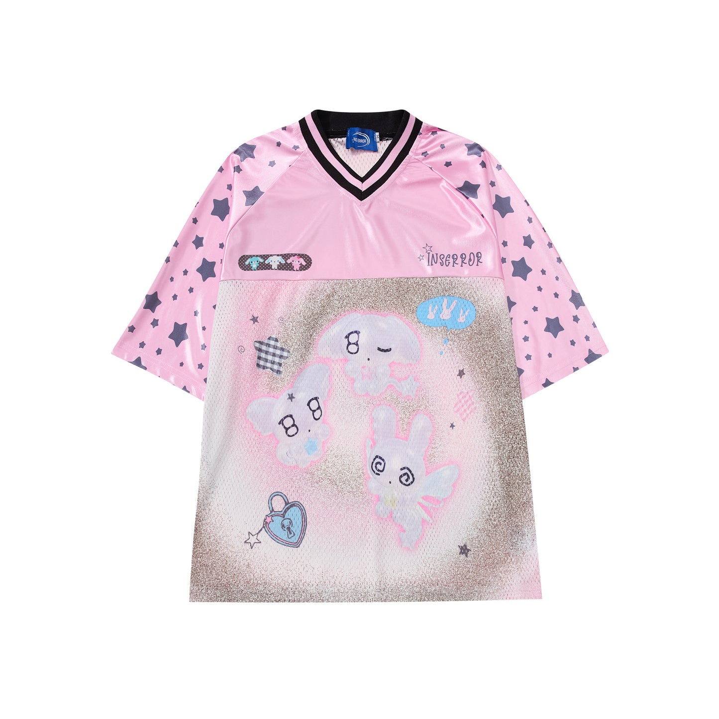 Cartoon Graphic Print V-Neck Short Sleeve T-Shirt WN25590
