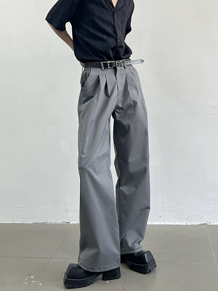 Double Pleats High Waist Wide Leg Straight Trousers WN7352