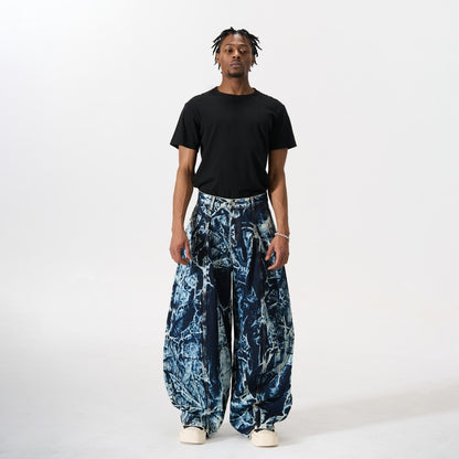 Abstract Print Wide Leg Denim Jeans WN28011