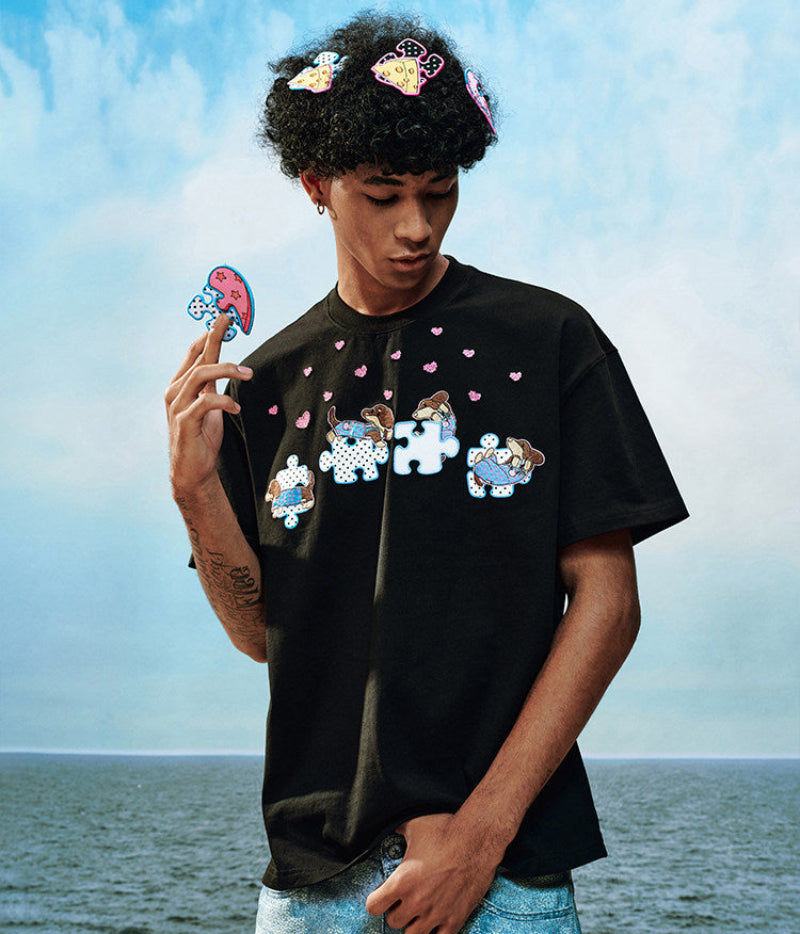 Puzzle Detachable Print Short Sleeve T-Shirt WN23230