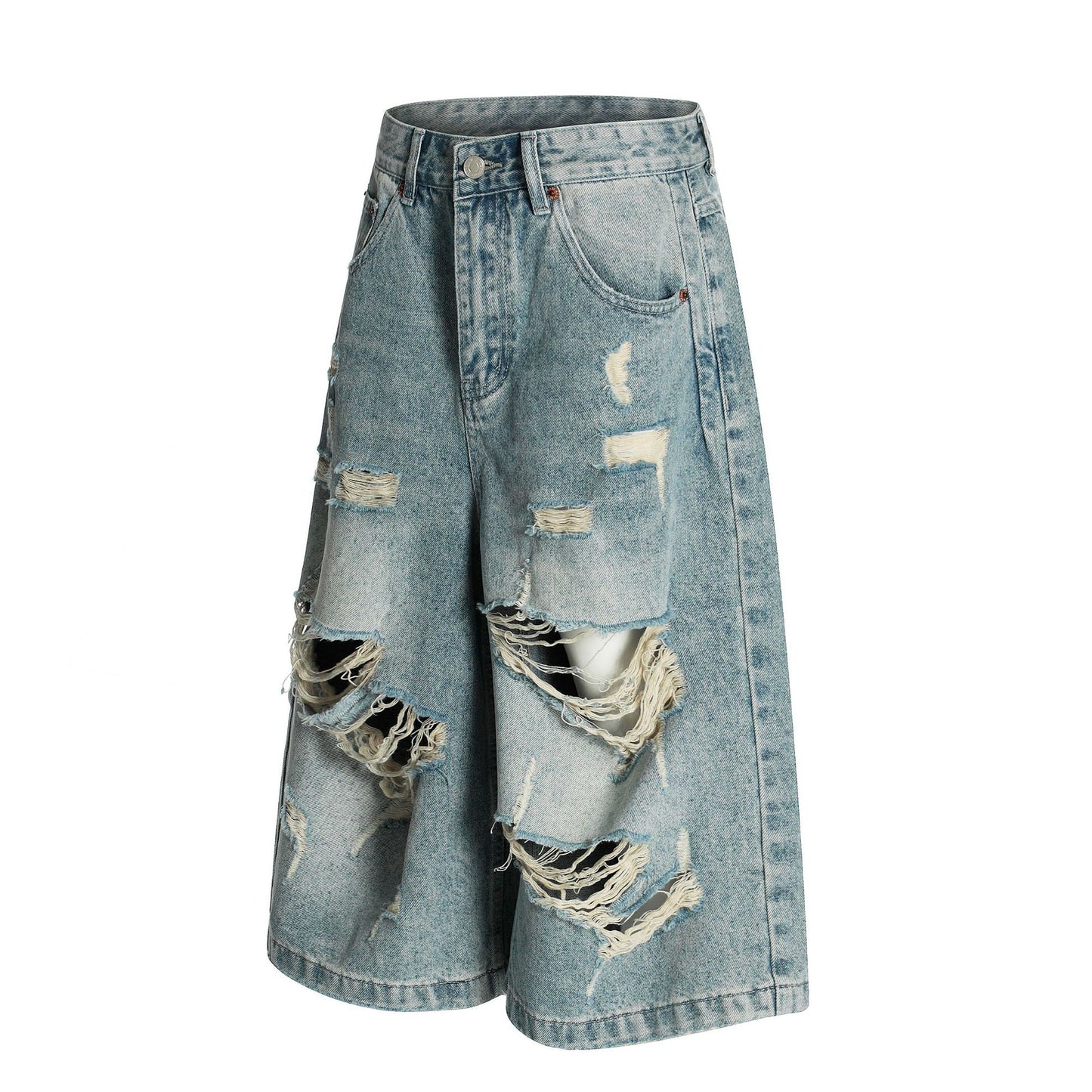 Cropped Damage Washed Half Denim Jeans WN26786