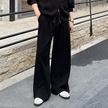 Zipper Hoodie & Pleats Wide Leg Sweatpants Setup WN25004