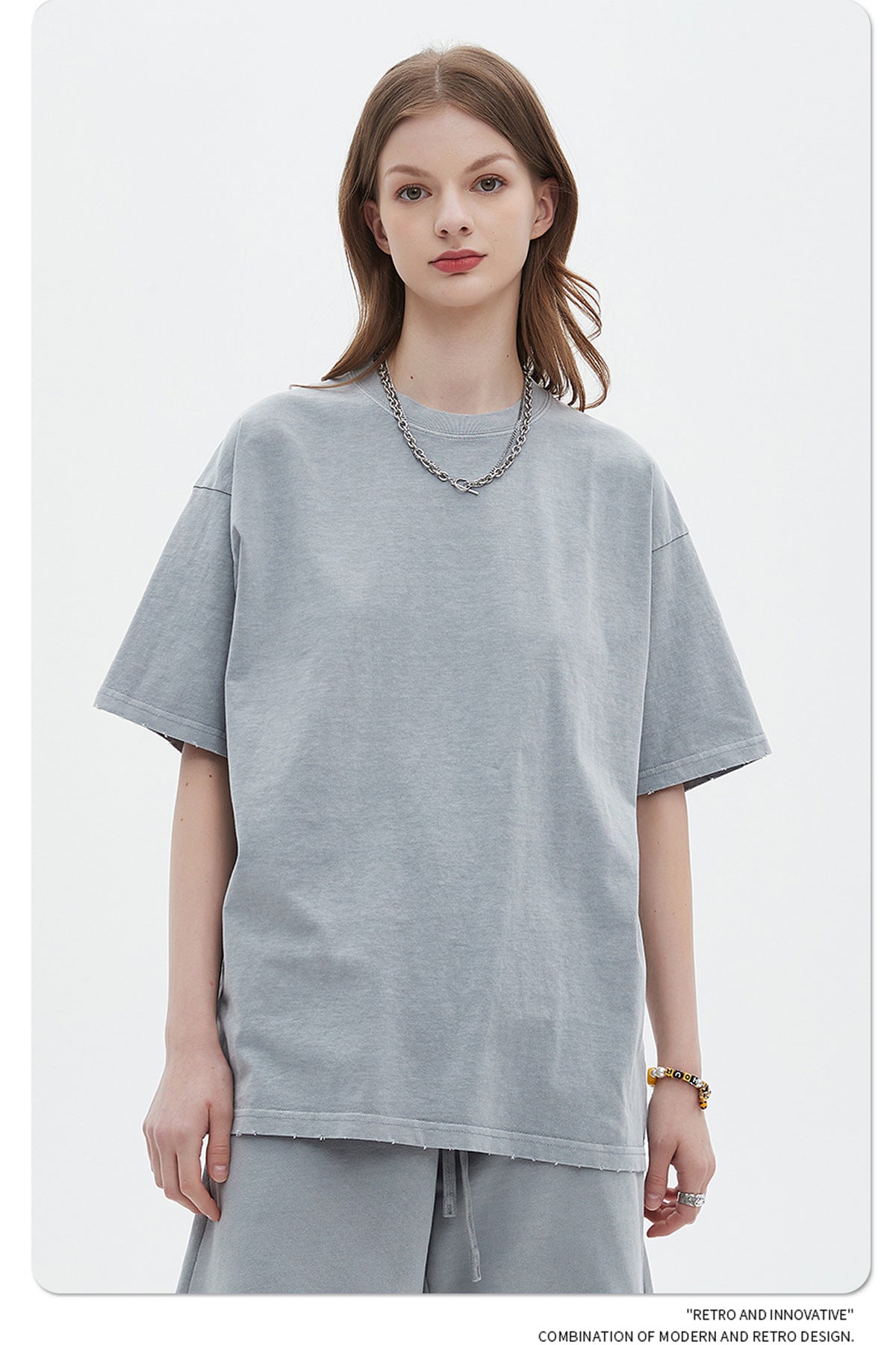 Washed Dyed Oversize Damage Short-sleeve T-shirt & Short Sweatpants Setup WN6630