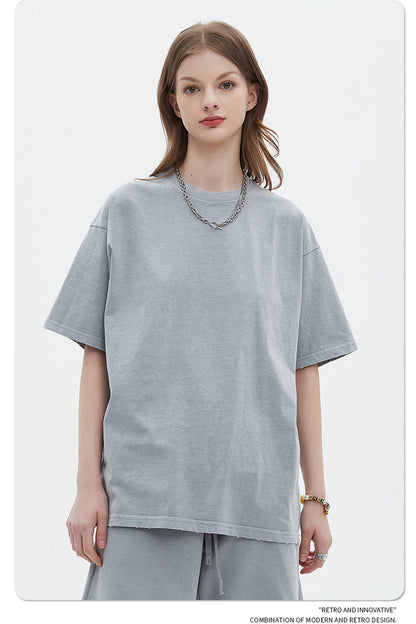 Washed Dyed Oversize Damage Short-sleeve T-shirt & Short Sweatpants Setup WN6630