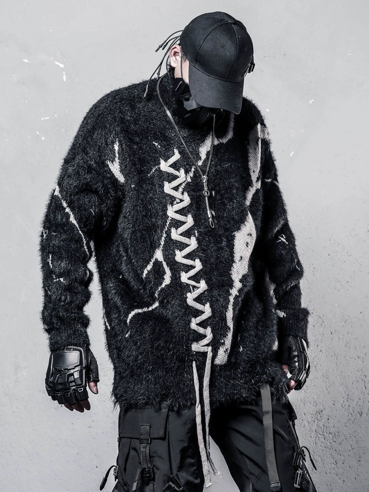 High-Neck Oversize Color Block Knit Sweater WN22329