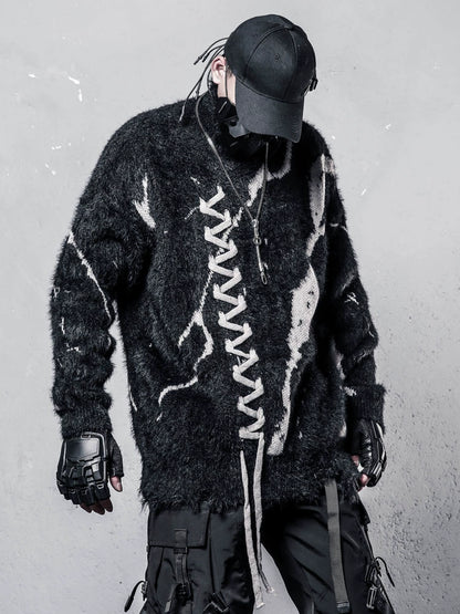 High-Neck Oversize Color Block Knit Sweater WN22329