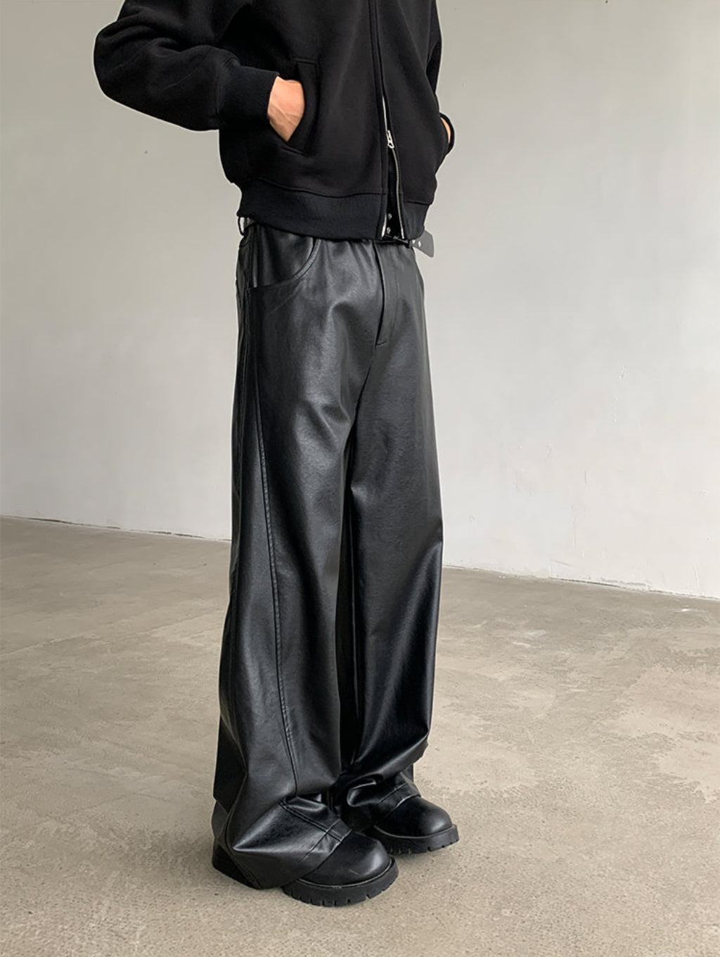3D Cut PU Leather Wide Leg Pants WN19331