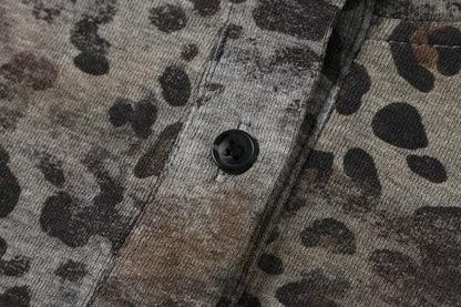 Leopard Letter Print Button Placket Short Sleeve T-Shirt WN25787