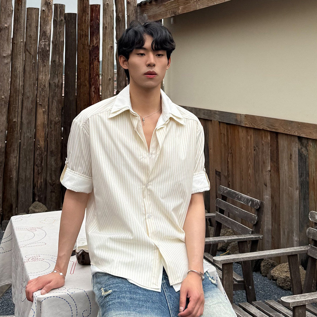 Layered Stripe Short Sleeve Shirt WN25027