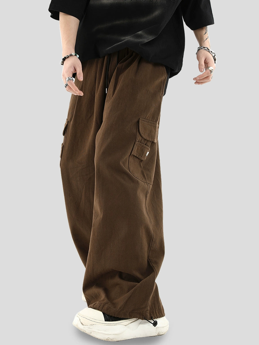 Button Patch Wide Leg Cargo Pants WN7148