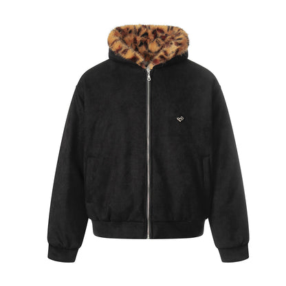 Leopard Fake Fur Hooded Zipper Jacket WN21867