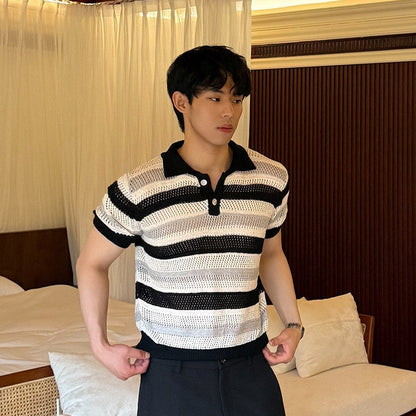 Openwork Border Knit Polo Short Sleeve Shirt WN25020