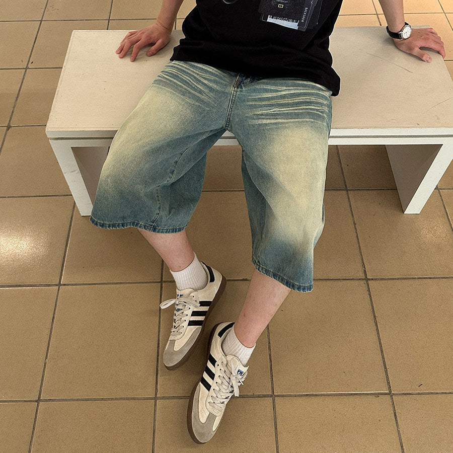 Whisker Washed Half Denim Jeans WN24949