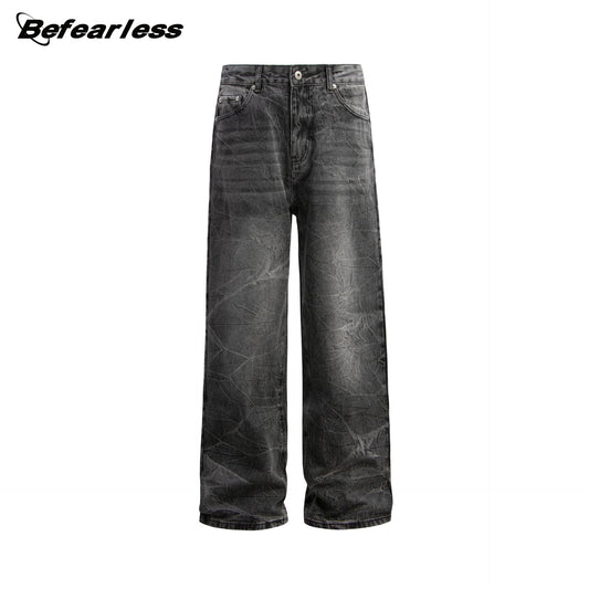 Washed Crinkle Wide Leg Denim Jeans WN26257