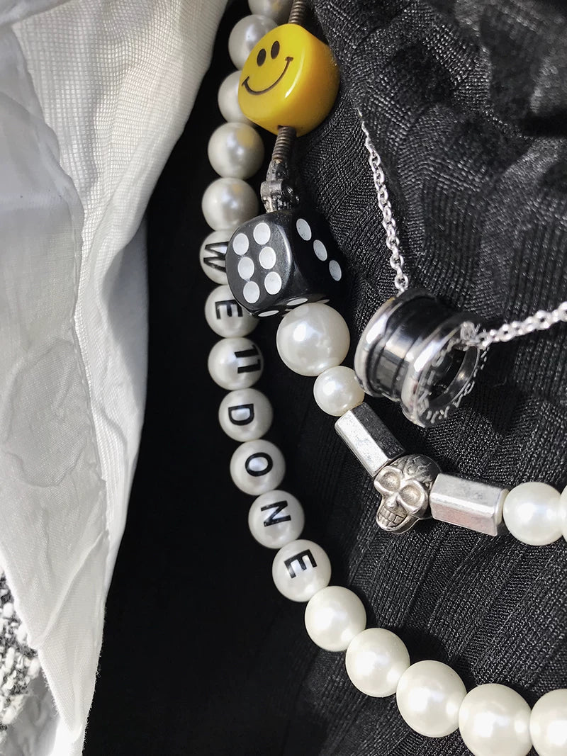 WN25142 Yang Yifan trendy brand necklace, versatile and personalized men's necklace, pendant, hip-hop street pearl chain pendant, accessory, women's trendy style WN25142