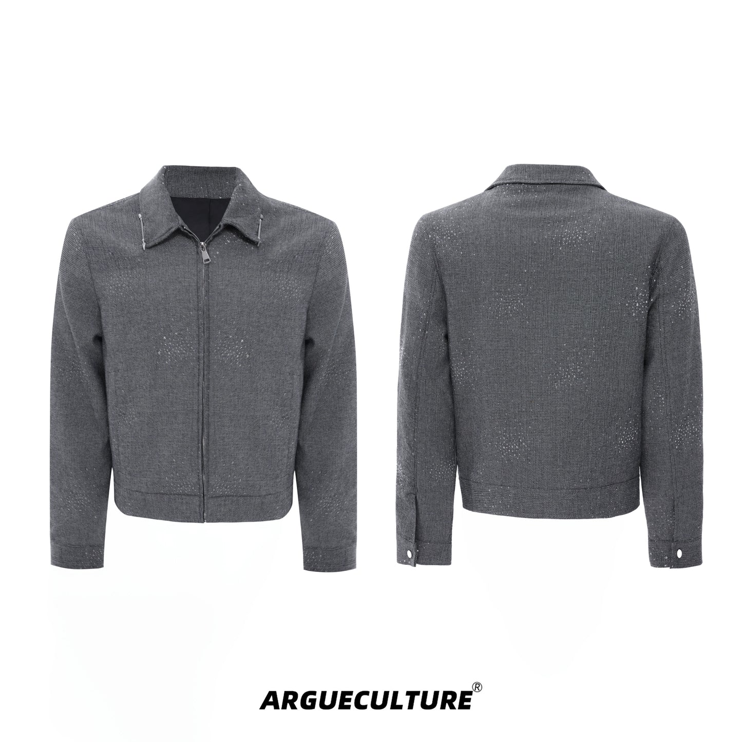 Rhinestone Decor Zipper Jacket & Wide Leg Pants Setup WN21228