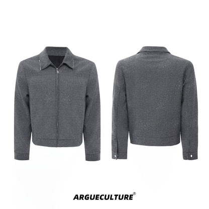 Rhinestone Decor Zipper Jacket & Wide Leg Pants Setup WN21228