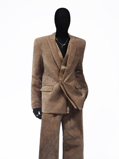 Suede Texture Tailored Jacket & Wide Leg Trousers Setup WN23711