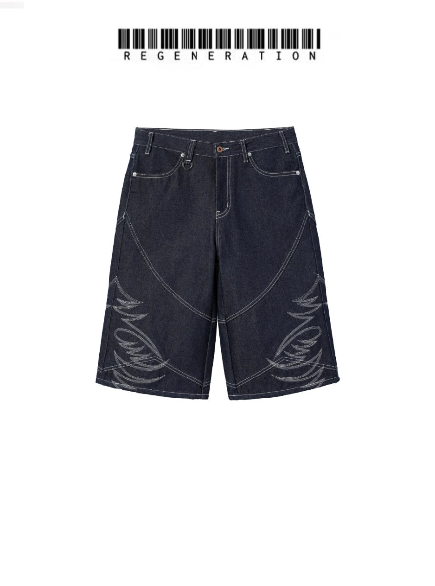 Embroidered Half Denim Jeans WN19678