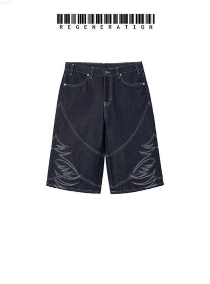 Embroidered Half Denim Jeans WN19678