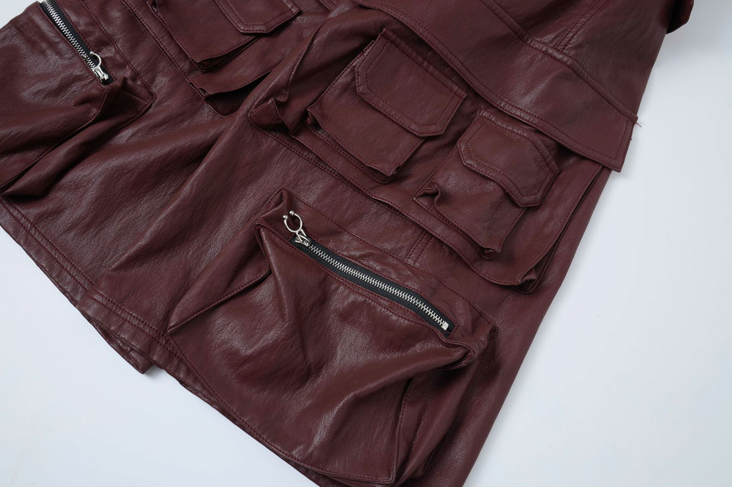 PU Leather Pocket Cropped Wide Leg Cargo Hahf Pants WN25652