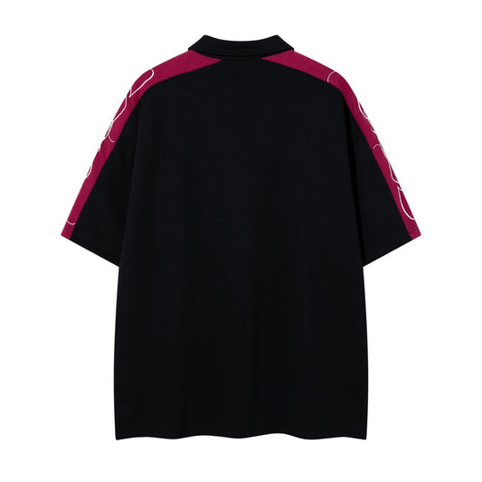 Contrast Letter Graphic Short Sleeve Polo Shirt & Letter Graphic Pants Setup WN27808
