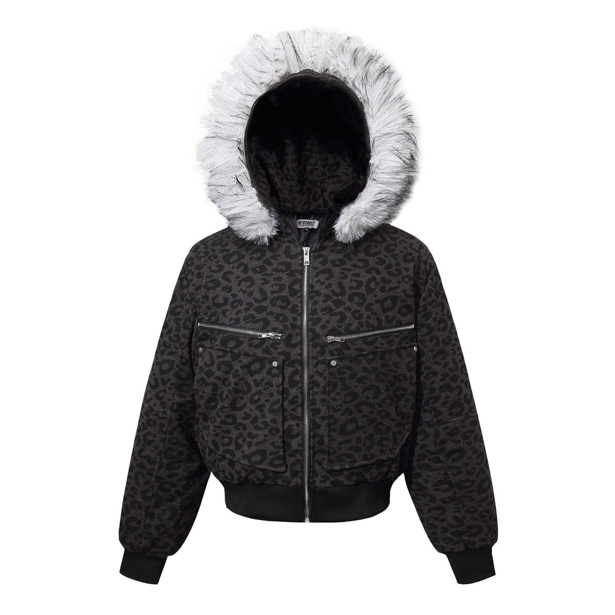 Leopard Print Fake Fur Trim Hooded Oversize Puffer Jacket WN27919